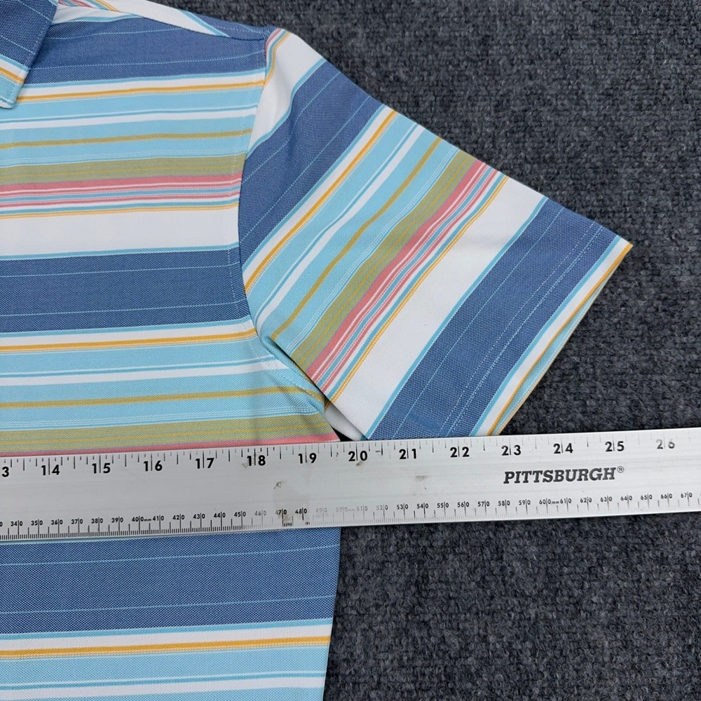 johnnie-O Erwin Performance Polo Mens Small Blue Lake Stripe Preppy Golf Stretch - Picture 7 of 9